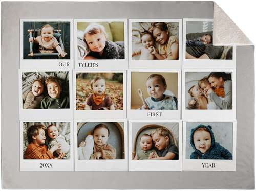 First Year Frames Fleece Photo Blanket, Sherpa, 60x80, Gray, stone