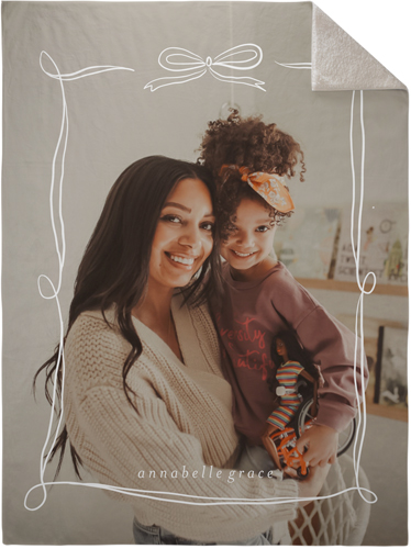 Ribbon Bow Frame Fleece Photo Blanket, Sherpa, 60x80, White, white