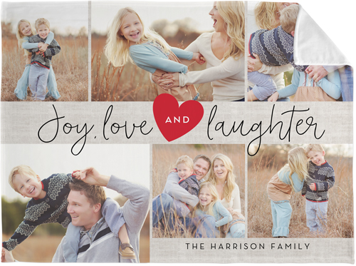 Joy Love Laughter Fleece Photo Blanket, Plush Fleece, 60x80, Gray
