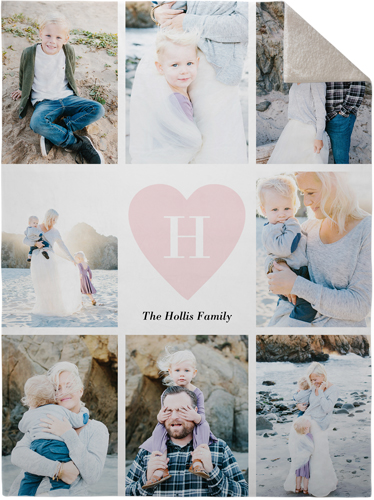 Painted Heart Monogram Fleece Photo Blanket, Sherpa, 60x80, Pink, blush