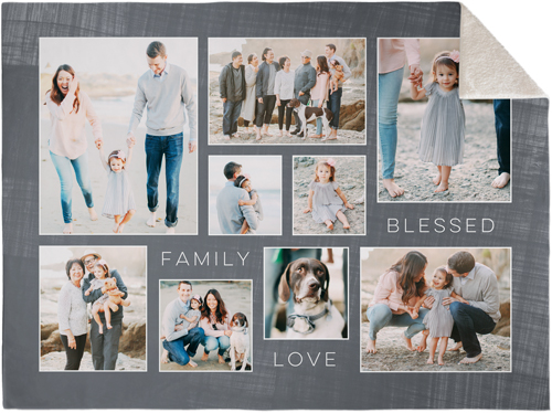 Family Love Blessed Collage Fleece Photo Blanket, Sherpa, 60x80, Gray