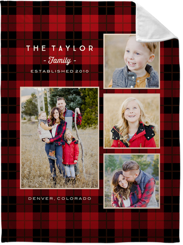 Rustic Plaid Red Fleece Photo Blanket, Plush Fleece, 60x80, Red