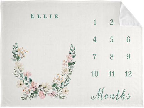 Floral Milestone Fleece Photo Blanket, Plush Fleece, 60x80, Green