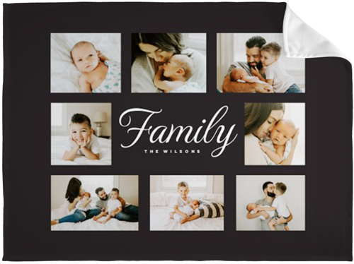 Classic Family Script Collage Fleece Photo Blanket, Fleece, 60x80, Gray