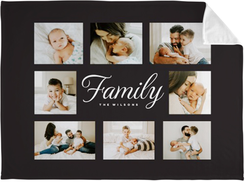 Classic Family Script Collage Fleece Photo Blanket, Plush Fleece, 60x80, Gray