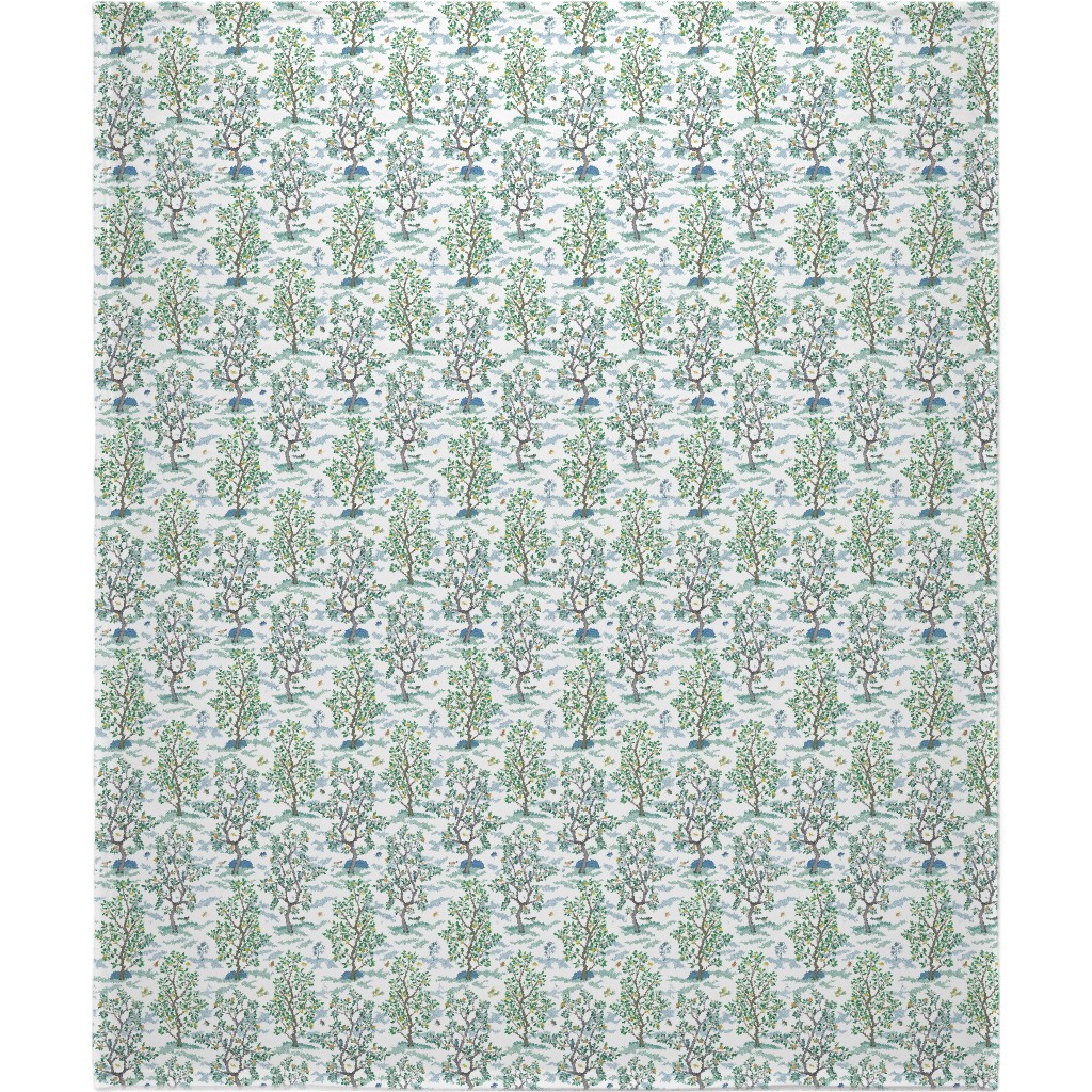 Citrus Trees - Blue and Green on White Blanket, Fleece, 50x60, Green