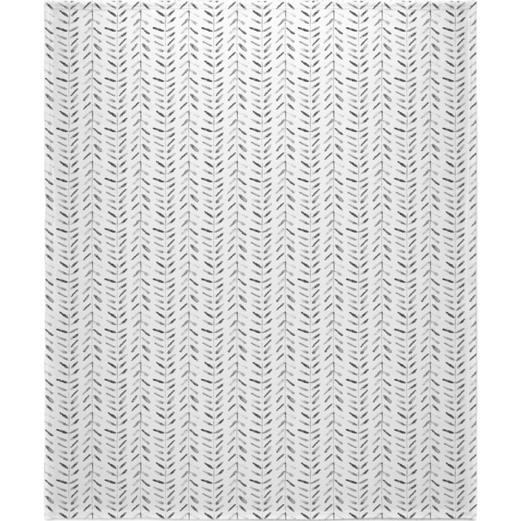 Noir Watercolor Abstract Geometrical Pattern for Modern Home Decor Bedding Nursery Painted Brush Strokes Herringbone Blanket, Fleece, 50x60, White