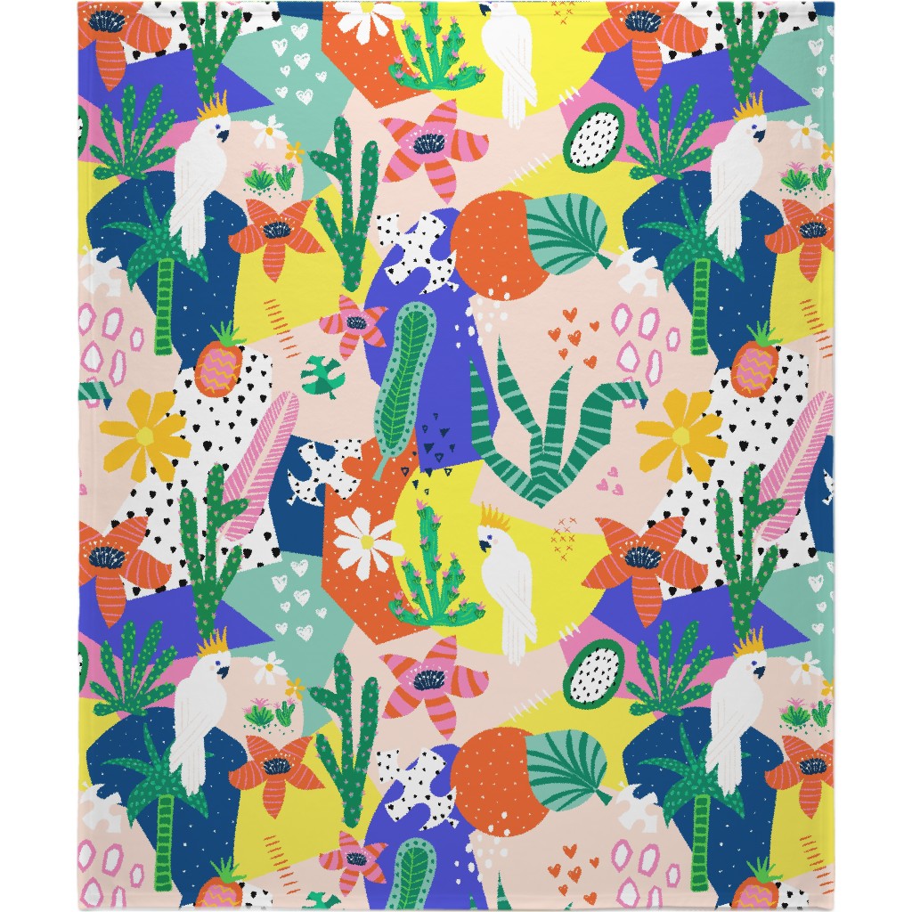 Tropical Birds Collage Blanket, Fleece, 50x60, Multicolor