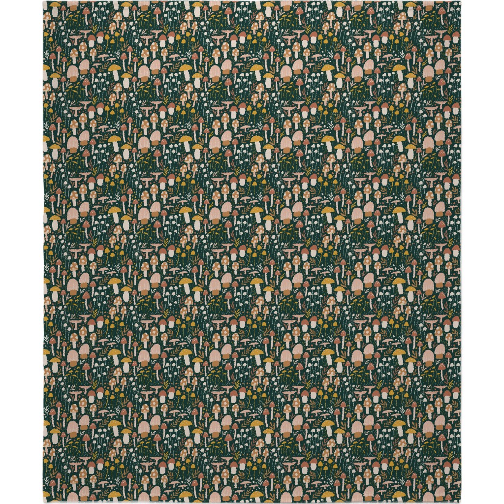Woodland Mushroom Meadow - Green Blanket, Fleece, 50x60, Green