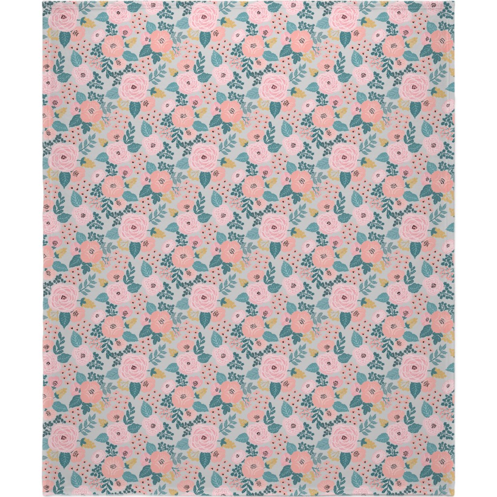 June Botanicals - Gray Blanket, Fleece, 50x60, Pink