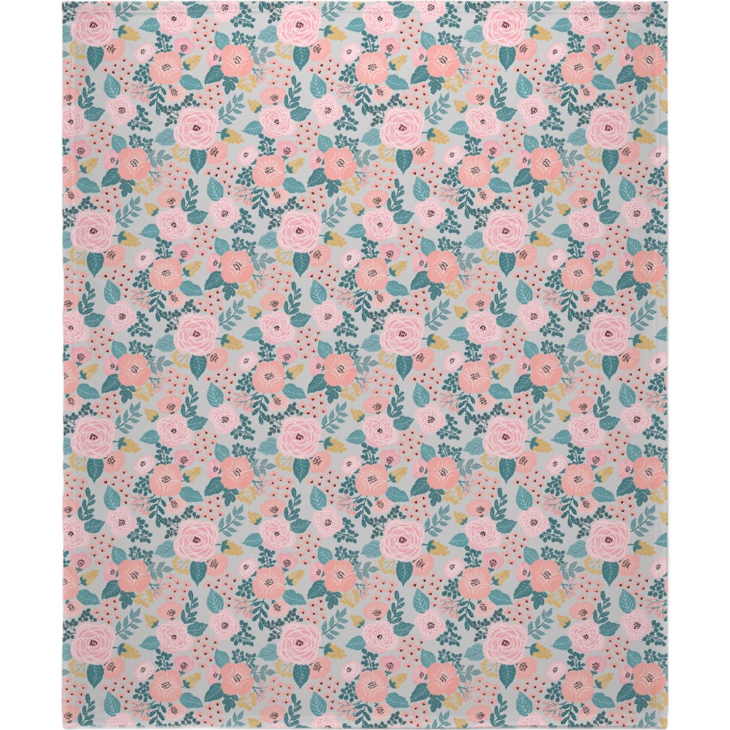 June Botanicals - Gray Blanket, Fleece, 50x60, Pink, Bright Pink