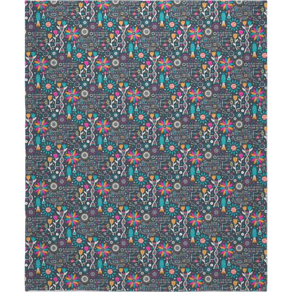 Flowers and Stem Blanket, Fleece, 50x60, Multicolor, Orange Dream