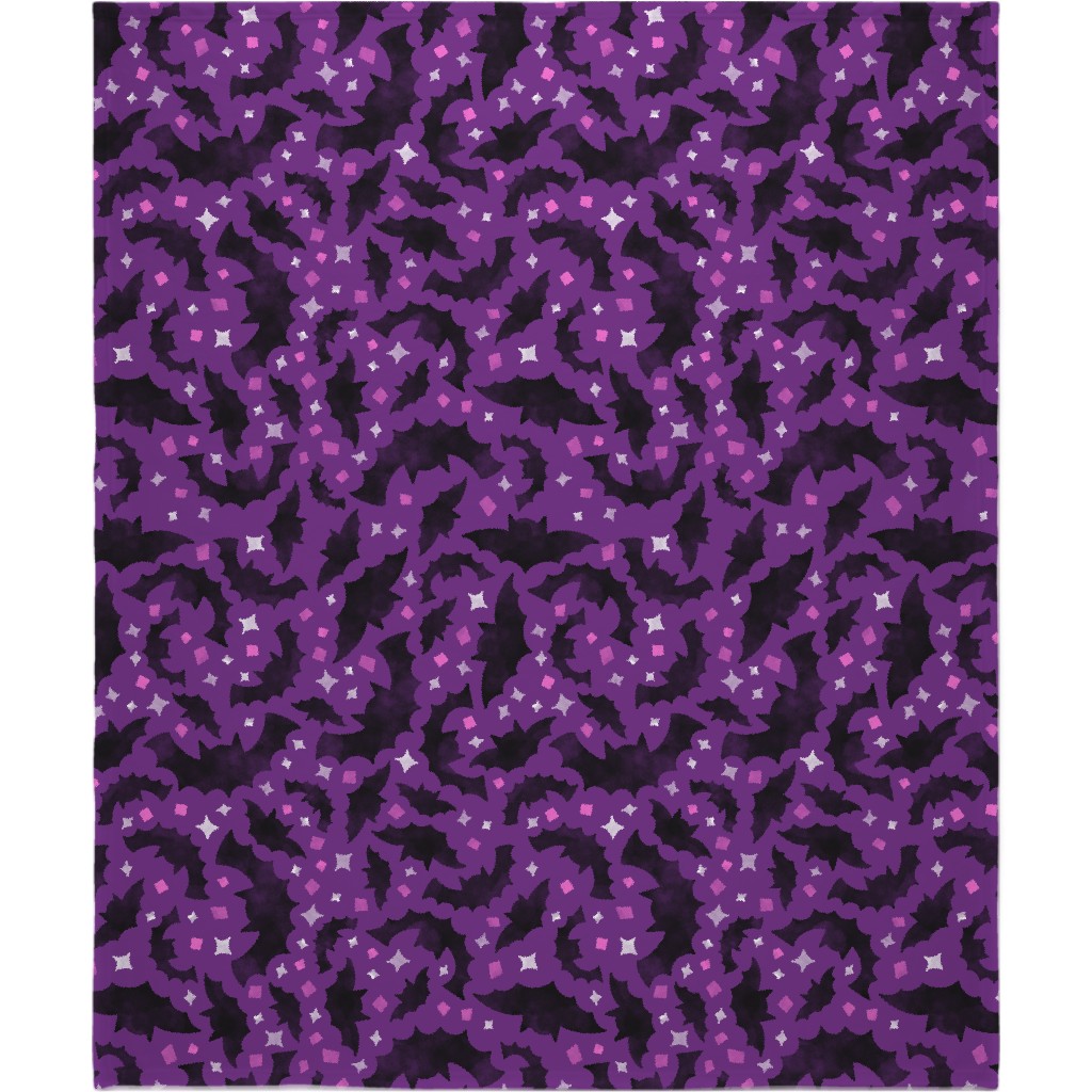Bats & Sparkles Blanket, Fleece, 50x60, Purple, Grape Jelly