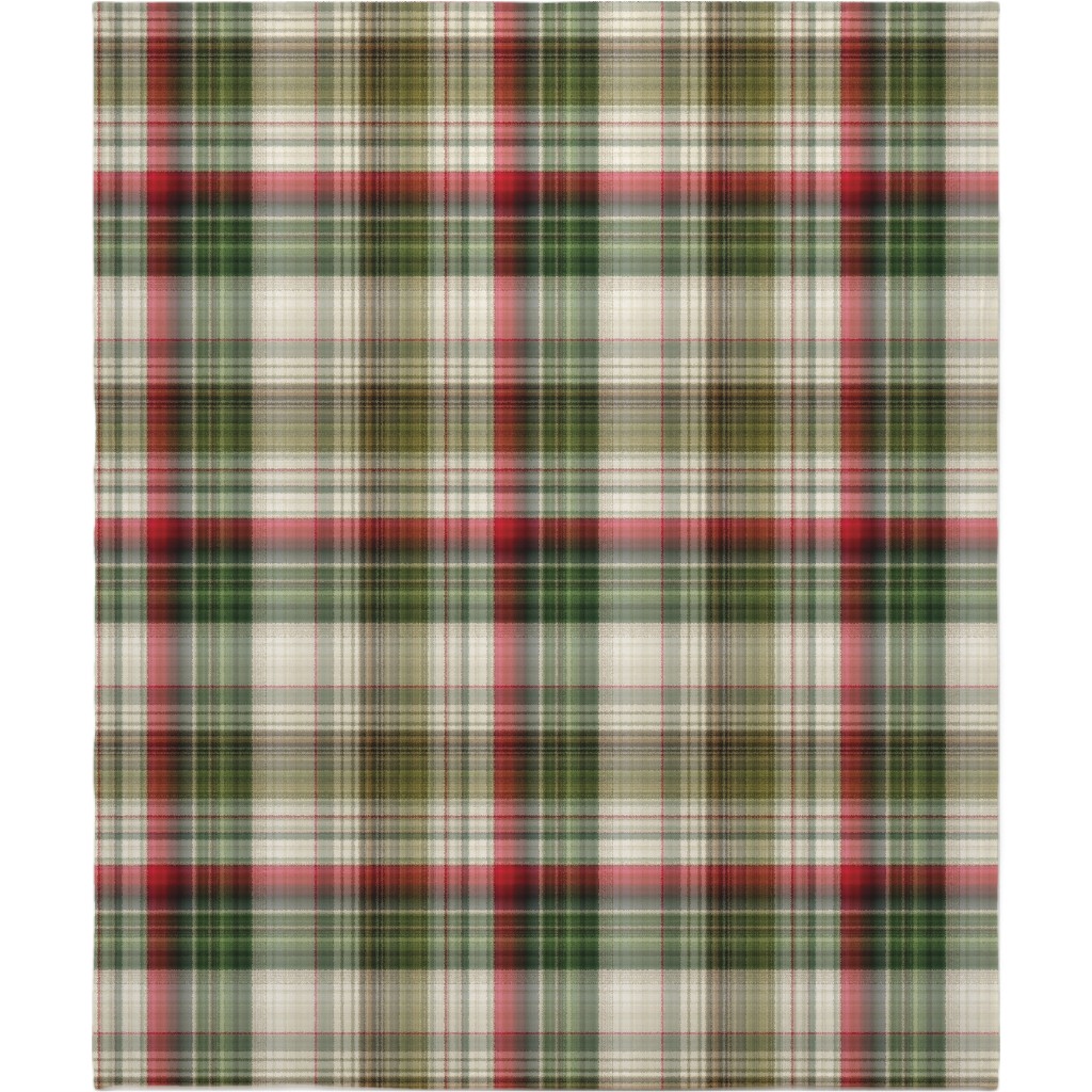 Christmas Plaid - Green, White and Red Blanket, Fleece, 50x60, Green