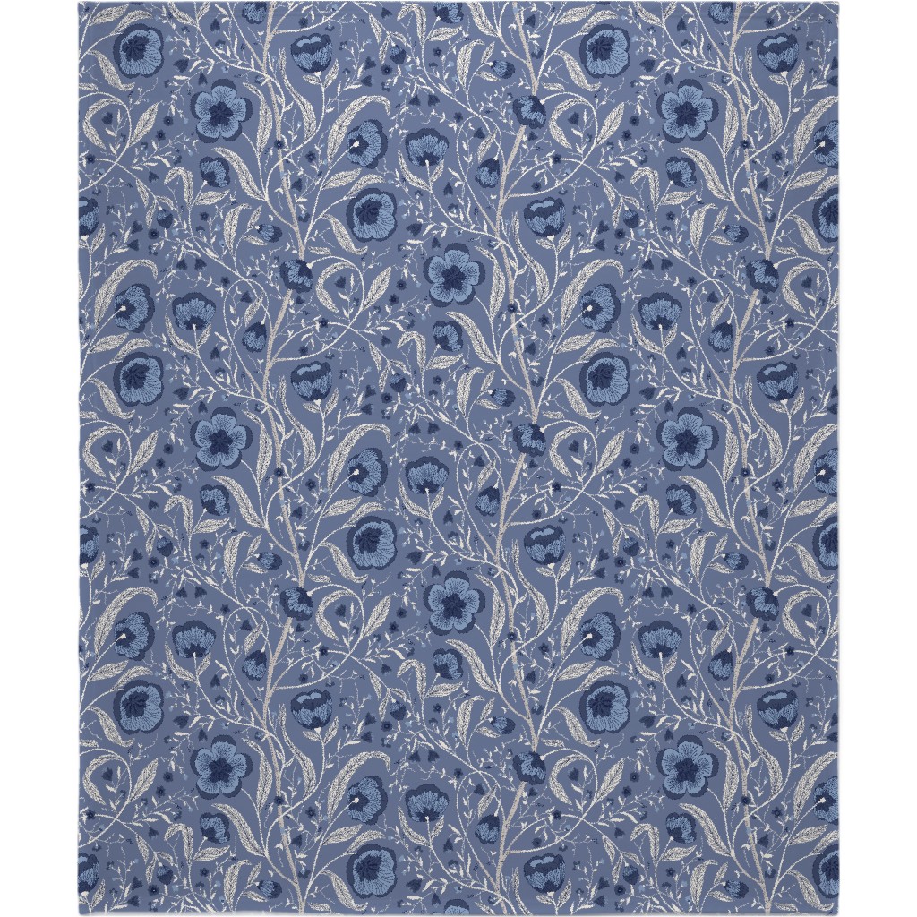 Climbing Flowers and Leafs - Blue Blanket, Fleece, 50x60, Blue, True Blue