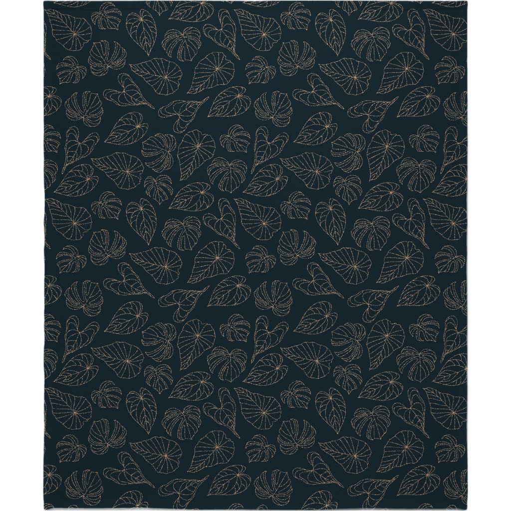 Minimalist Monstera Leaves - Dark Blanket, Fleece, 50x60, Blue