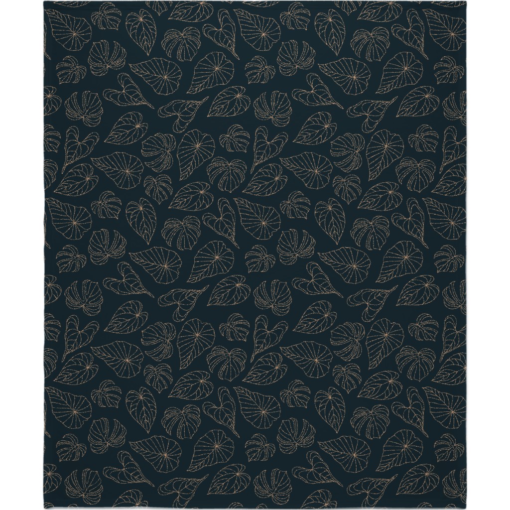 Minimalist Monstera Leaves - Dark Blanket, Fleece, 50x60, Blue, True Blue