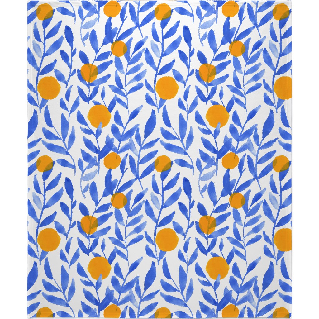 Modern Lemons Block - Blue and Orange Blanket, Fleece, 50x60, Blue