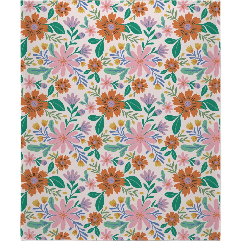Happy Flowers - Multi on Pink Blanket, Fleece, 50x60, Multicolor