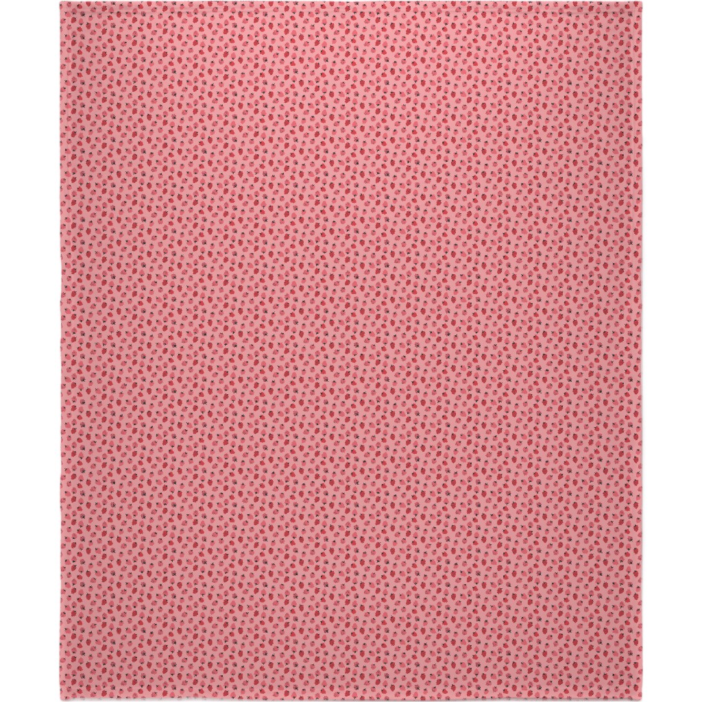 Red Strawberries - Pink Blanket, Fleece, 50x60, Pink