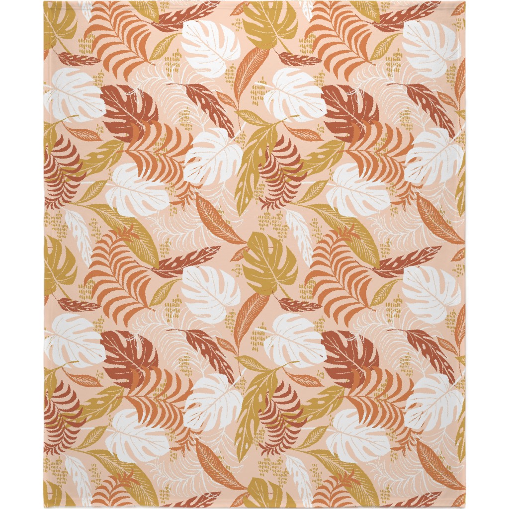 Paradiso - Tropical Palm Fronds - Golden Blush Blanket, Fleece, 50x60, Pink, Bright Pink