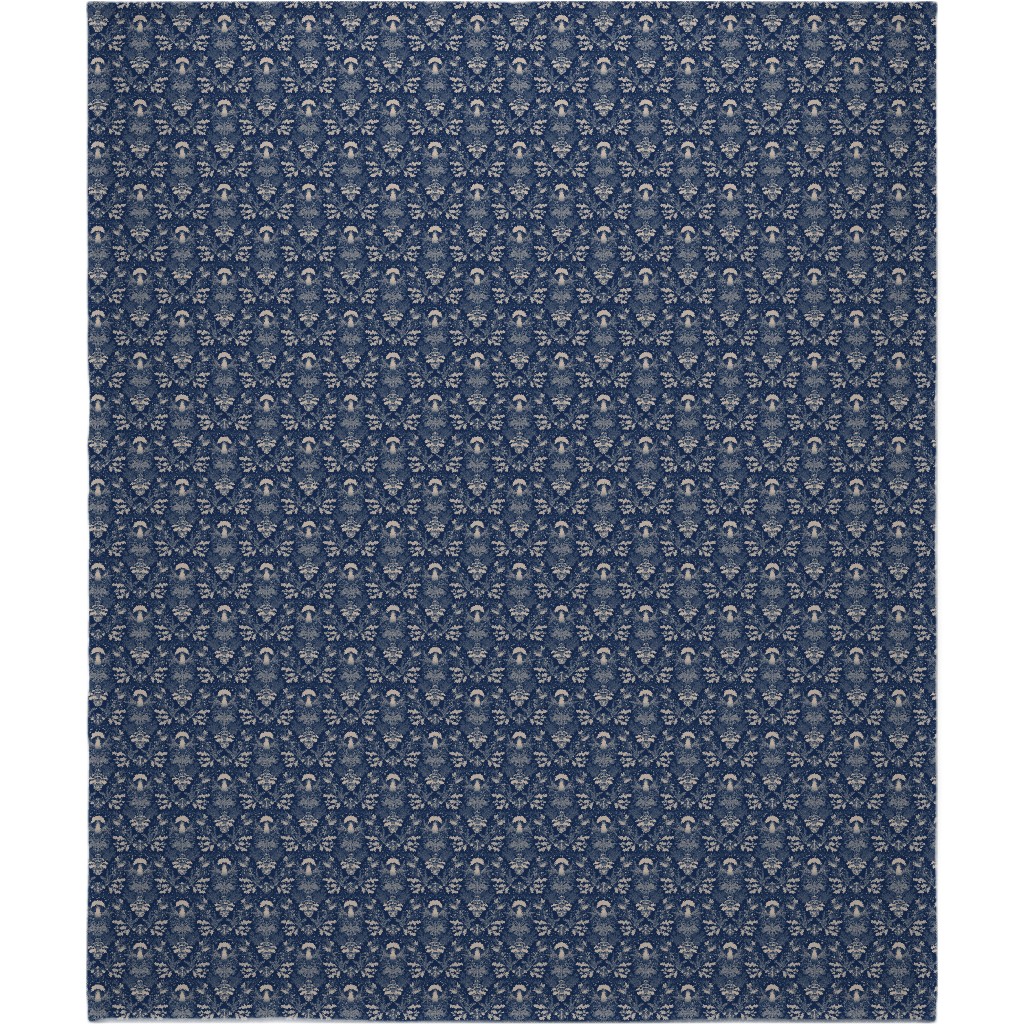 Mushroom Forest Damask Blanket, Fleece, 50x60, Blue, Navy
