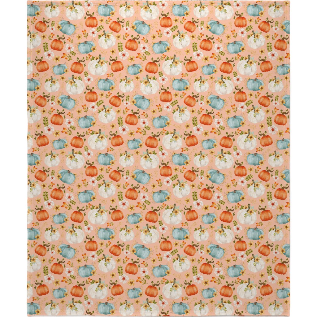 Rustic Farmhouse Pumpkins on Pale Peach Blanket, Fleece, 50x60, Orange, Orange