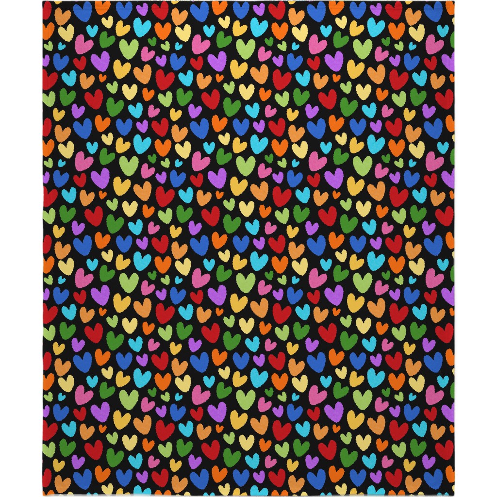 Rainbow Hearts - Black Blanket, Fleece, 50x60, Multicolor