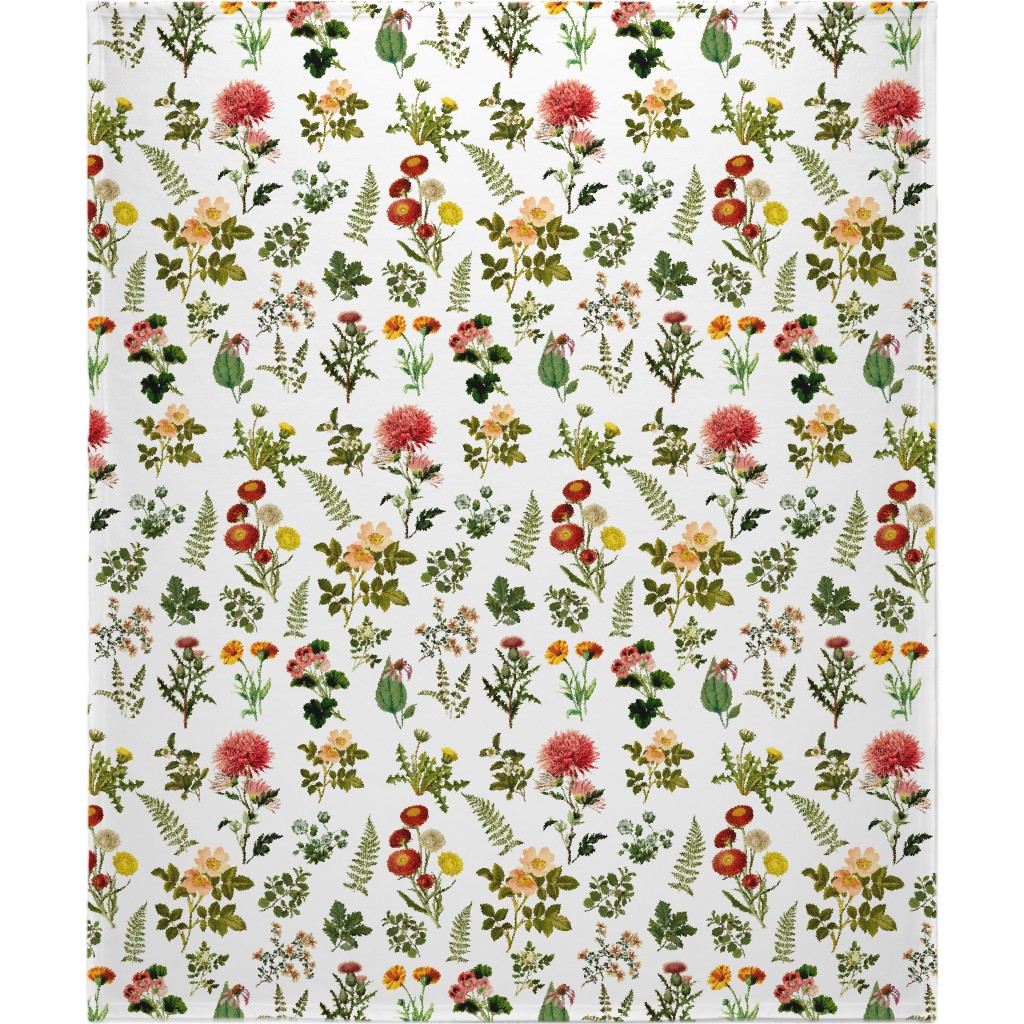 Lil Botanicals - White Blanket, Fleece, 50x60, Green