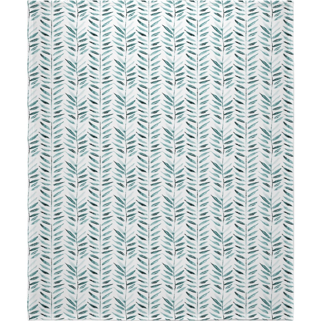Leaves Herringbone - Watercolor Nature - Emerald Blanket, Fleece, 50x60, Green, Classic Green