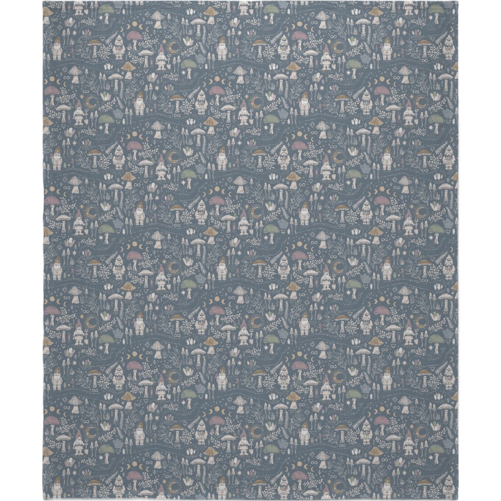 Magical Forest Gnomes - Earthy Blue Blanket, Fleece, 50x60, Blue