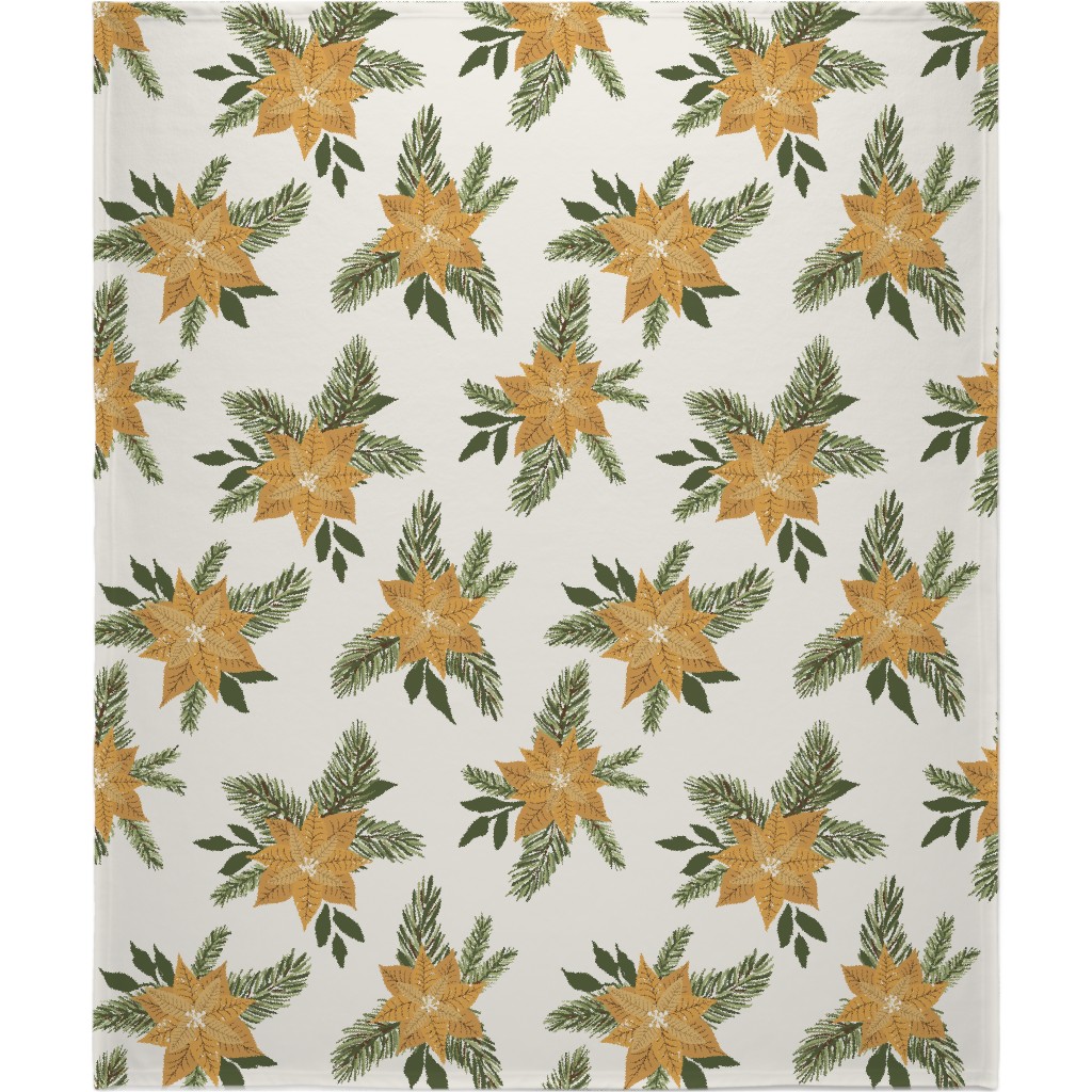 Golden Poinsettia Christmas Flowers Blanket, Fleece, 50x60, Yellow, Classic Yellow