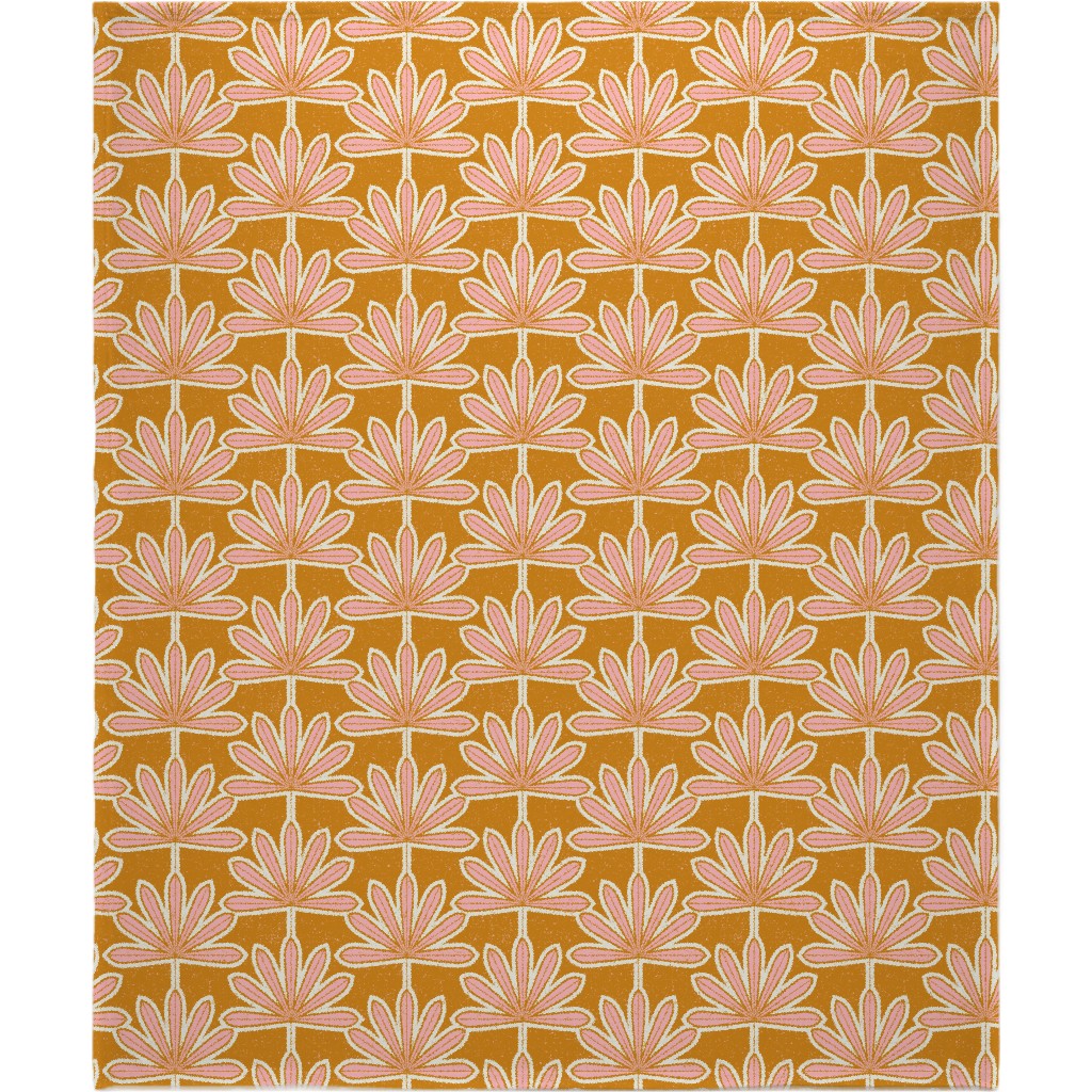 Mid Century Palm Leaf Blanket, Fleece, 50x60, Pink