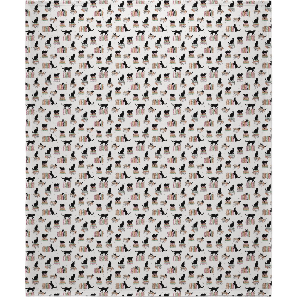 Cats and Books Blanket, Fleece, 50x60, White