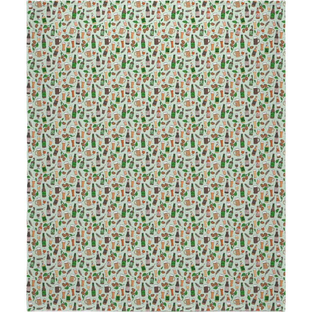 Cheers Craft Beer and Glasses Blanket, Fleece, 50x60, Multicolor, Sea Breeze