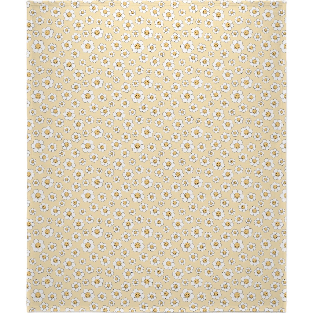 Sweet Smiling Daisies Blanket, Fleece, 50x60, Yellow, Champagne