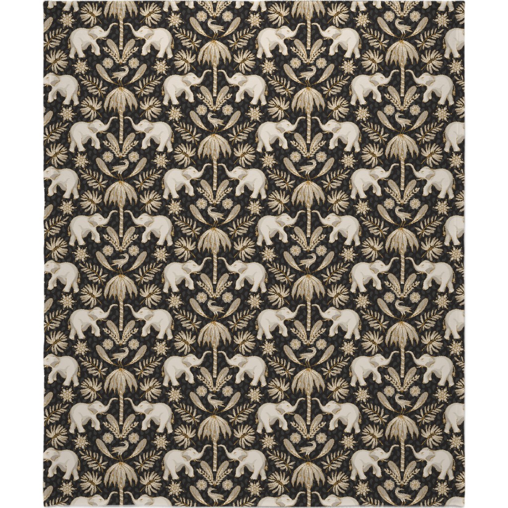 Elephant Love - Neutral on Dark Blanket, Fleece, 50x60, Black