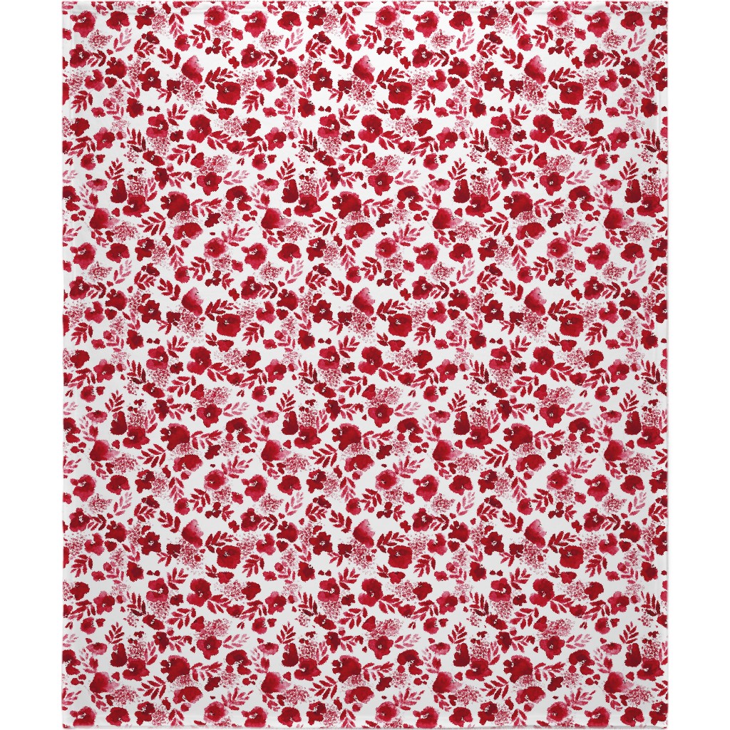 Floret Floral - Red Blanket, Fleece, 50x60, Red, Red