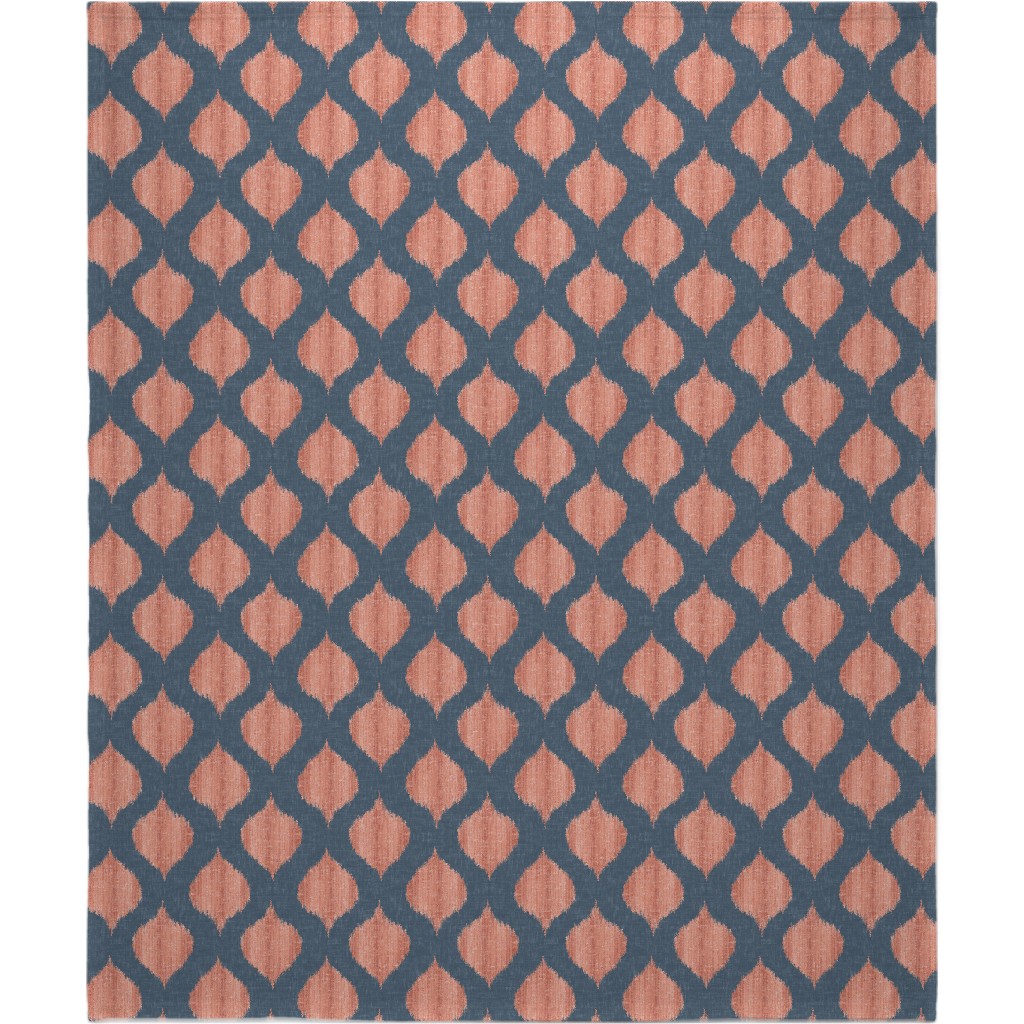 Lela Ikat - Navy and Coral Blanket, Fleece, 50x60, Blue