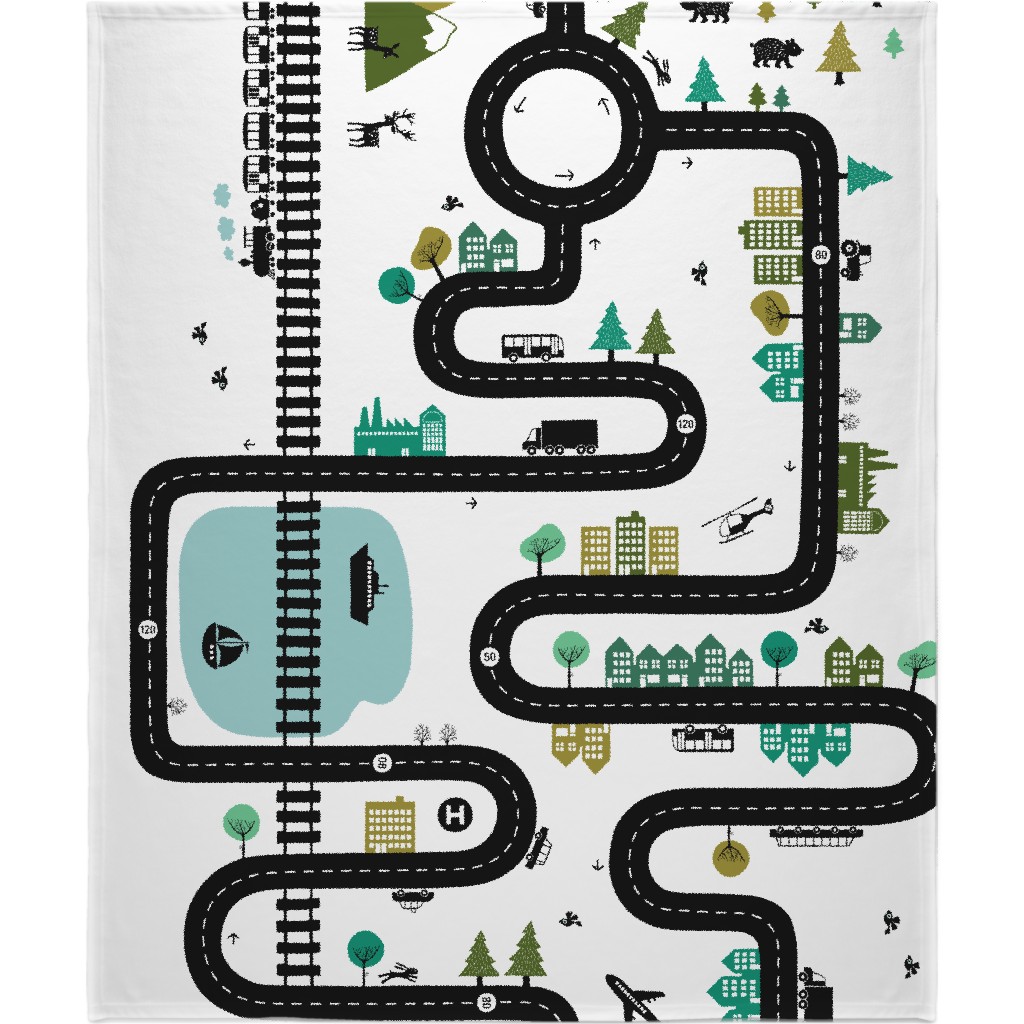 Road Map - White Blanket, Fleece, 50x60, White, White