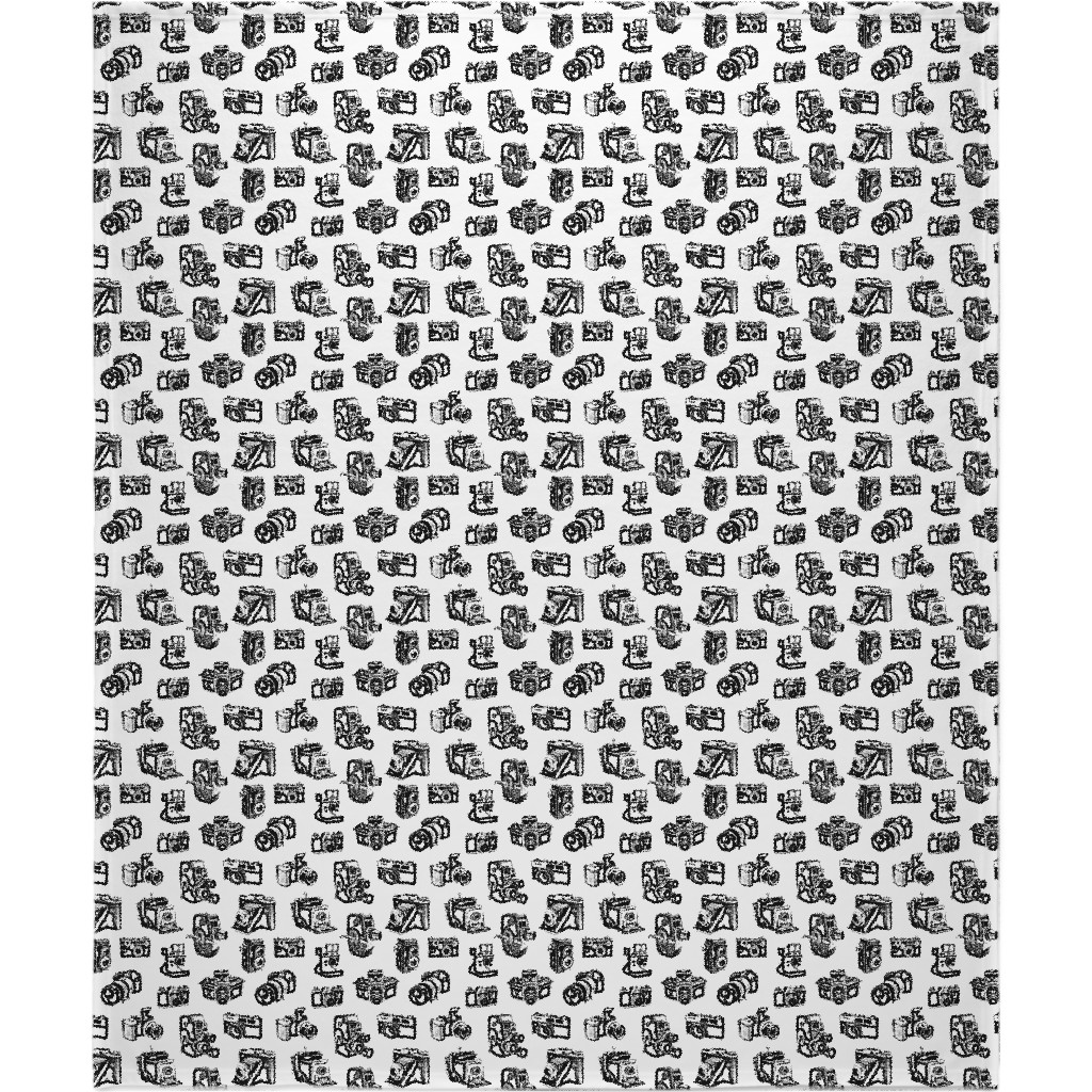 Retro Cameras Blanket, Fleece, 50x60, White, White