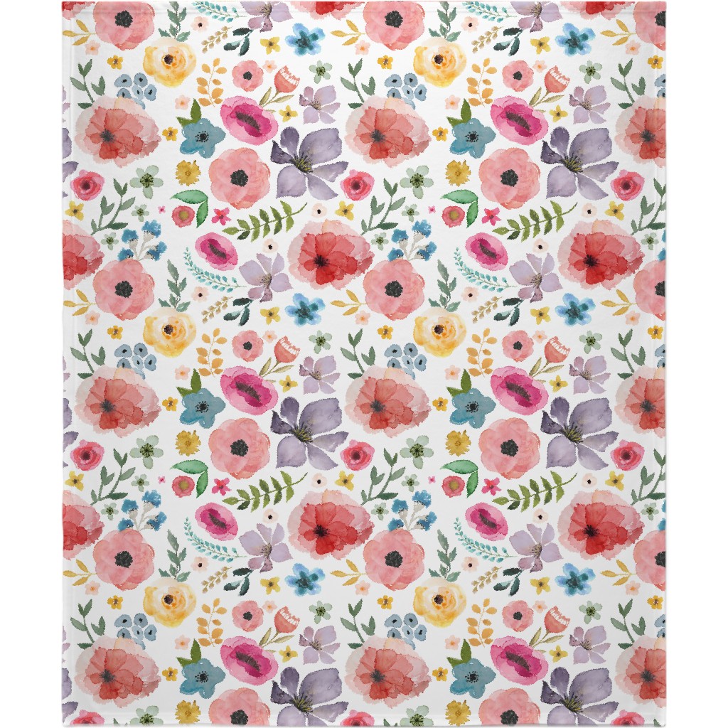 Floral Fiesta on White Blanket, Fleece, 50x60, Multicolor