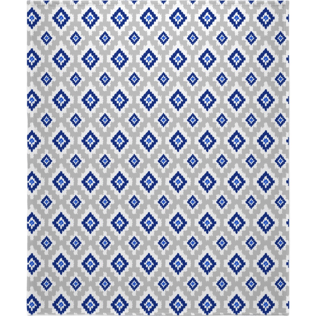Boho Ikat in Blue & Grey Blanket, Fleece, 50x60, Blue