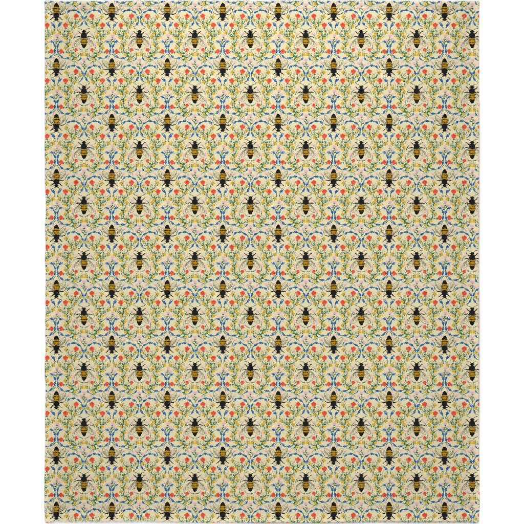Bee Garden - Multi on Cream Blanket, Fleece, 50x60, Yellow