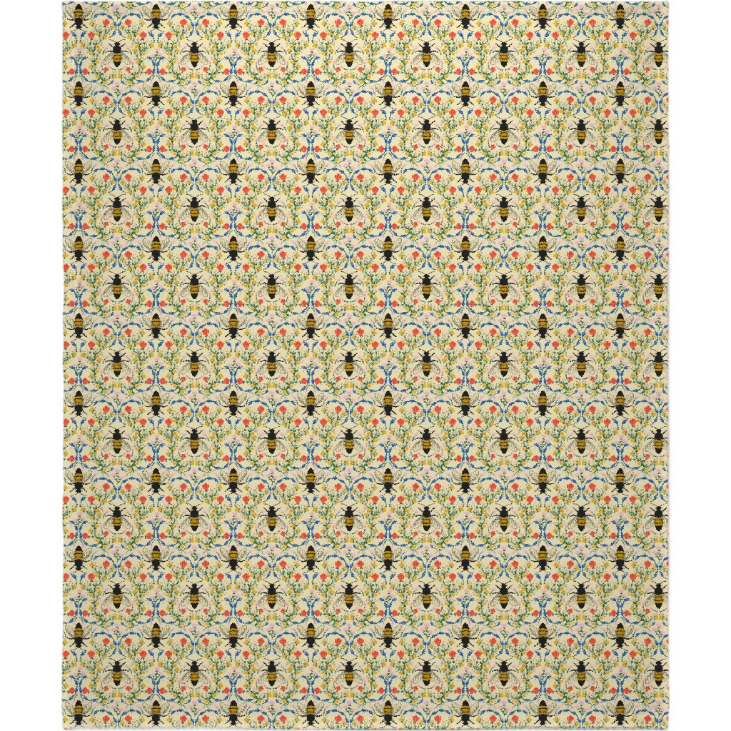 Bee Garden - Multi on Cream Blanket, Fleece, 50x60, Yellow