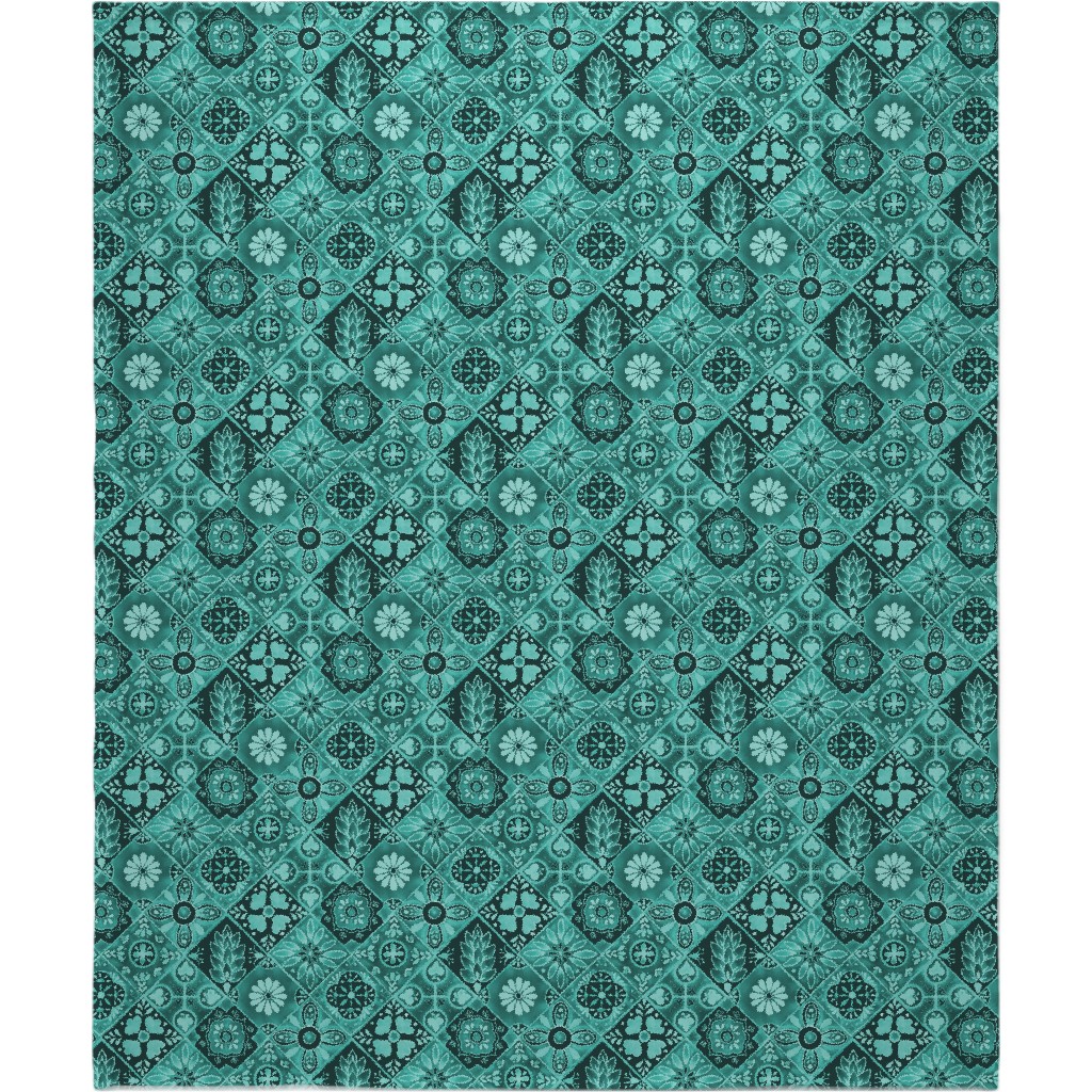 Watercolor Talavera Tiles Blanket, Fleece, 50x60, Green