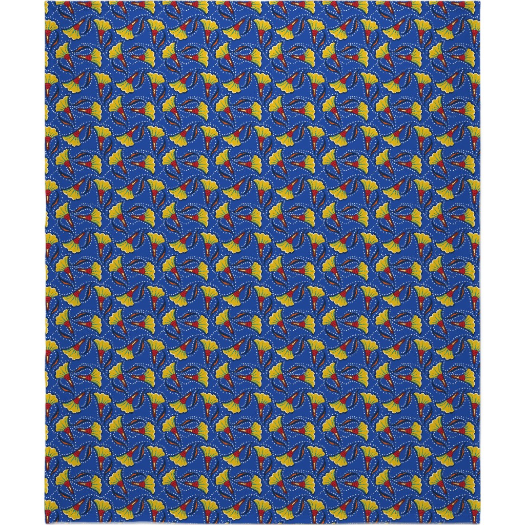 African Floral Blanket, Fleece, 50x60, Blue