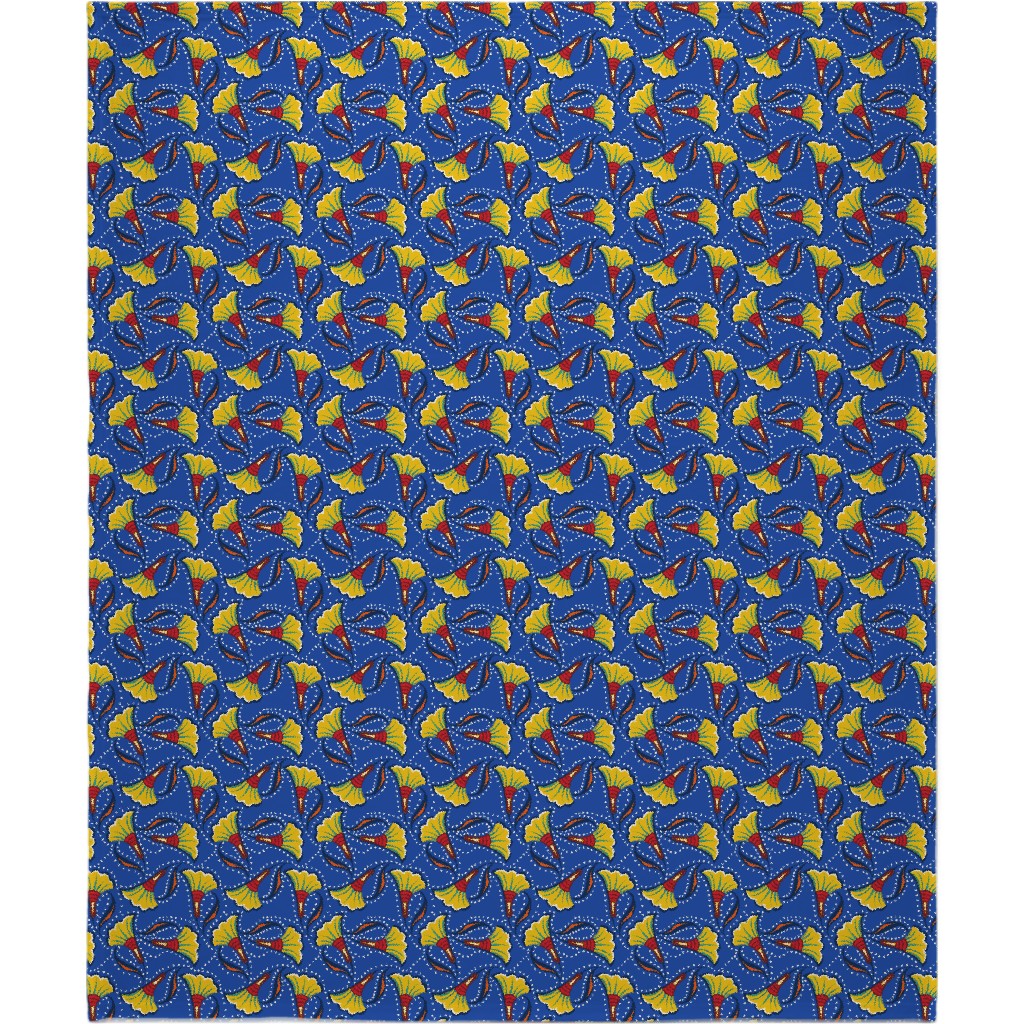 African Floral Blanket, Fleece, 50x60, Blue, True Blue