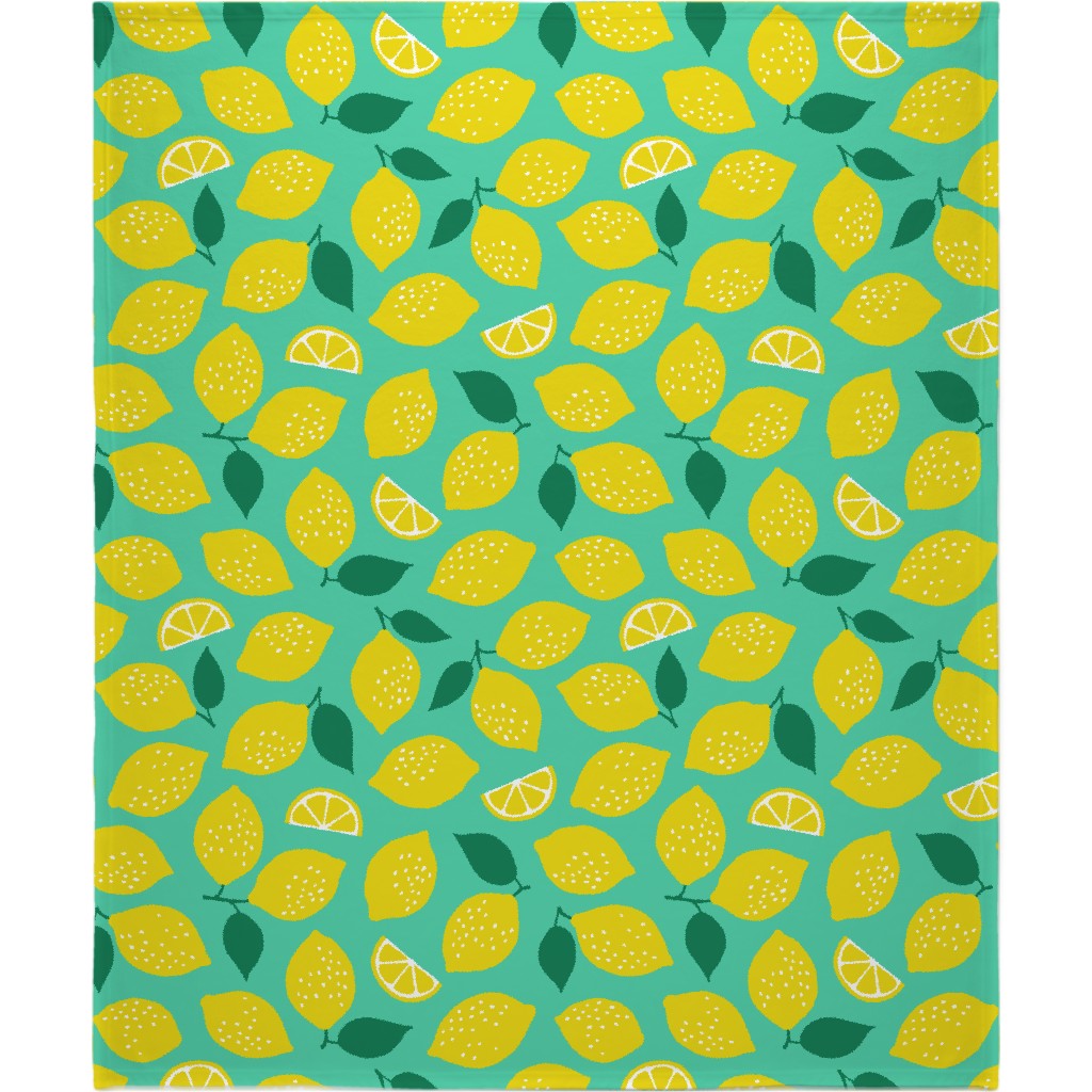 Summer Lemons - Mint Blanket, Fleece, 50x60, Yellow