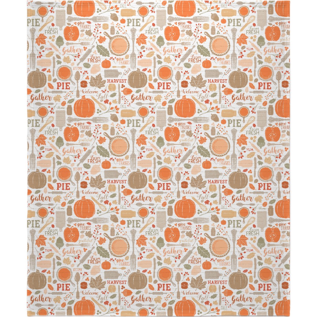 Gather Round & Give Thanks - a Fall Festival of Food, Fun, Family, Friends, and Pie! Blanket, Fleece, 50x60, Orange, Orange